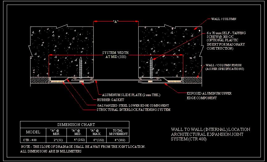 Expansion Joint DWG Internal Vertical Wall-to-Wall Condition